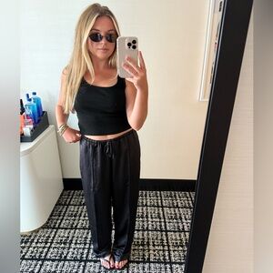 Pintucked Slim Pull-On Pants in Satin